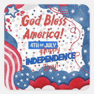 4 juli, God zegene Amerika Vierkante Sticker