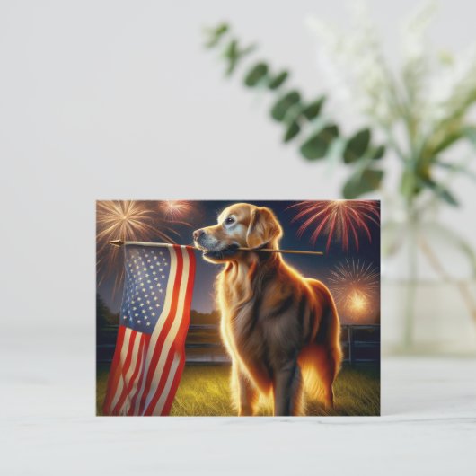 4 juli Golden Retriever Briefkaart (Staand voorkant)
