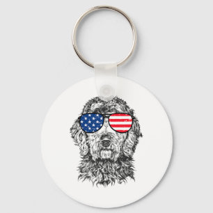 4 juli Goldendoodle Doodle Hond Patriottisch Veren Sleutelhanger