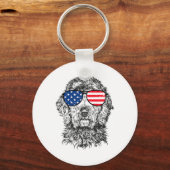 4 juli Goldendoodle Doodle Hond Patriottisch Veren Sleutelhanger (Voorkant)
