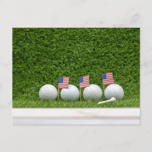 4 juli golfbal met Amerikaanse vlag op groen Briefkaart (Voorkant)