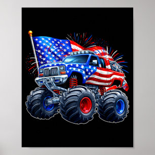 4 juli grachtige monstertruck VS vlag patriottisch Poster