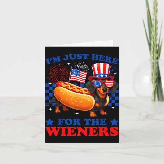 4 juli grappig hier voor de worstjes dachshund kaart (Voorkant)