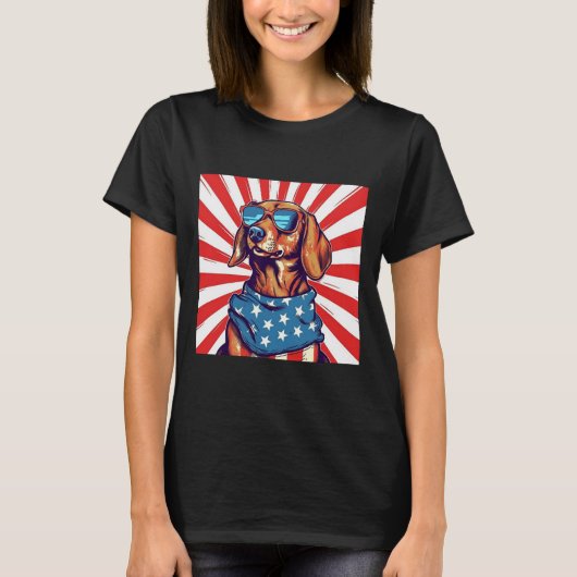 4 juli grappige dachsund weiner dog weenie VS A T-shirt (Voorkant)