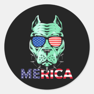 4 juli grappige Pitbull hond Onafhankelijkheidsdag Ronde Sticker