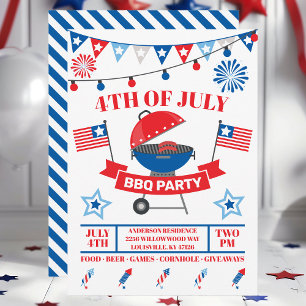 4 juli Grill Navy Blue Barbeque BBQ Feest Kaart