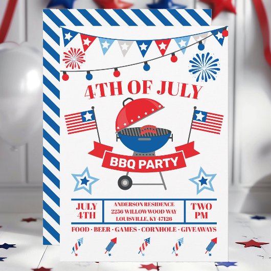 4 juli Grill Navy Blue Barbeque BBQ Feest Kaart