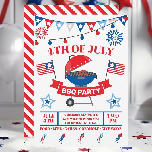 4 juli Grill Rode Barbecue BBQ Feest Kaart