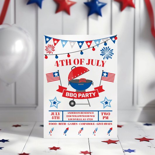 4 juli Grill Rood Barbeque BBQ Party Kaart