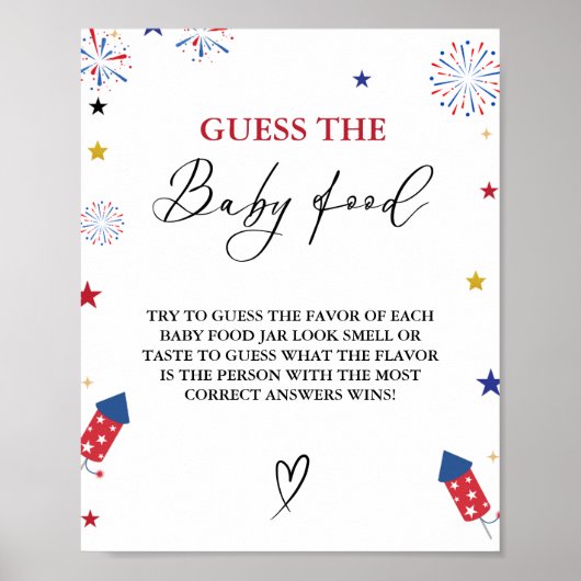 4 juli Guess The Baby Food Baby shower Game Poster (Voorkant)