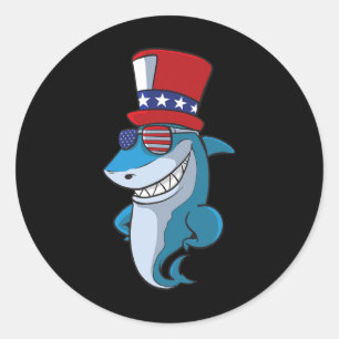 4 juli haai voor kinderen ronde sticker