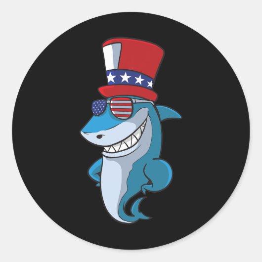 4 juli haai voor kinderen ronde sticker (Voorkant)