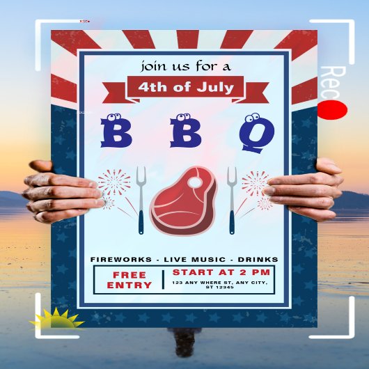 4 juli - Happy Independence - BBQ Party Kaart