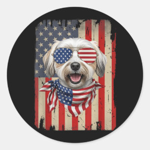 4 juli Havanezer Hond AAAmerikaanse Vlag VS Ronde Sticker