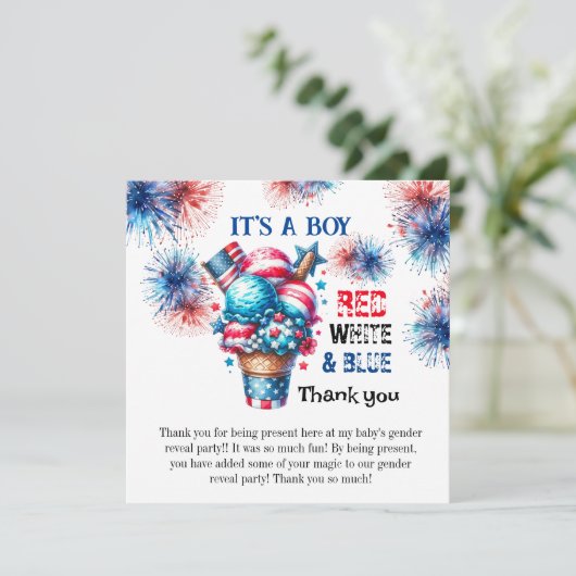 4 juli Het is een jongen Bedankkaart (Staand voorkant)