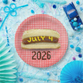 4 juli Hete Dog op Gingham Napkins Papieren Bordje (Feest)