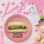 4 juli Hete Dog op Gingham Napkins Papieren Bordje (Feest)