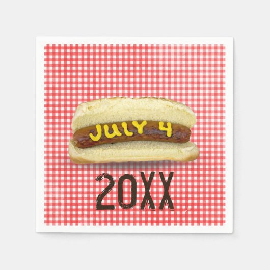 4 juli Hete Dog op Gingham Napkins Servet (Voorkant)