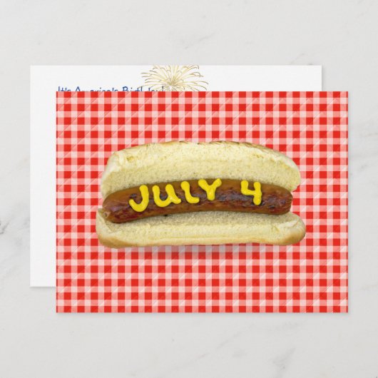 4 juli Hete Dog op Red Gingham Briefkaart (Voorkant / Achterkant)