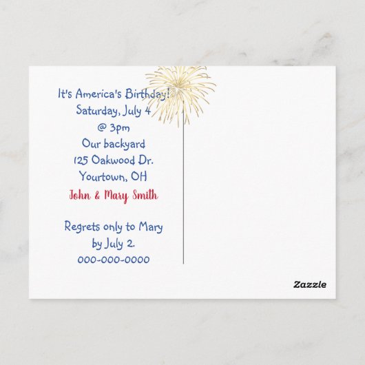 4 juli Hete Dog op Red Gingham Briefkaart (Achterkant)