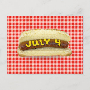 4 juli Hete Dog op Red Gingham Briefkaart