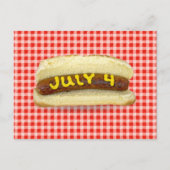 4 juli Hete Dog op Red Gingham Briefkaart (Voorkant)