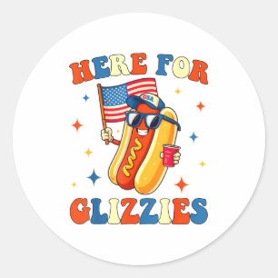 4 juli hier voor glizzies hotdog patriot mannen W Ronde Sticker