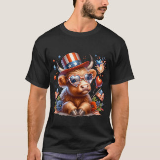 4 juli Highland Koe Schattige Amerikaans T-shirt
