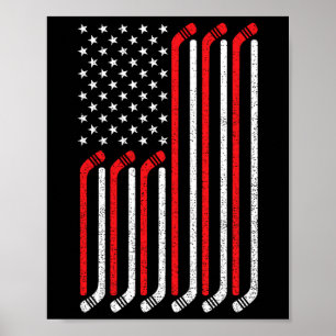 4 juli Hockey Stick USA Vlag Patriottische Hockey Poster