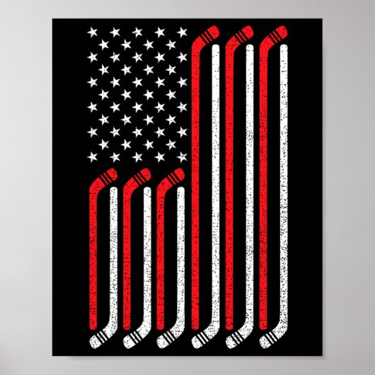 4 juli Hockey Stick USA Vlag Patriottische Hockey Poster (Voorkant)