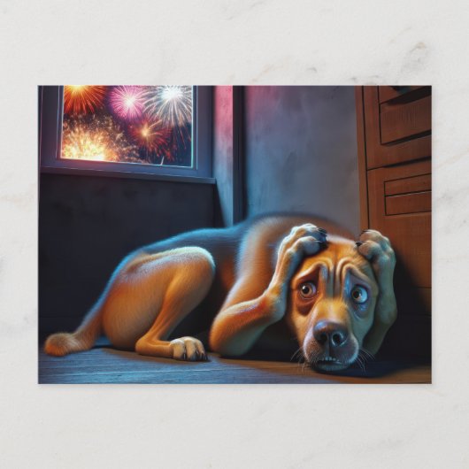 4 juli Hond en Vuurwerk Briefkaart (Voorkant)