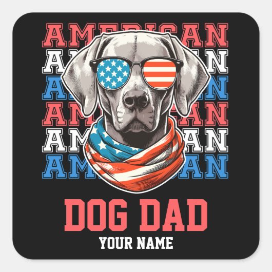 4 juli Hond in Bril Hond Papa Gepersonaliseerd Vierkante Sticker (Voorkant)