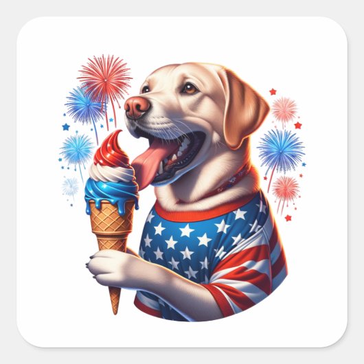 4 juli Hond met Ice Cream Cone Vierkante Sticker (Voorkant)