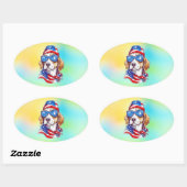 4 juli honden sublimatie ovale sticker (Vel)