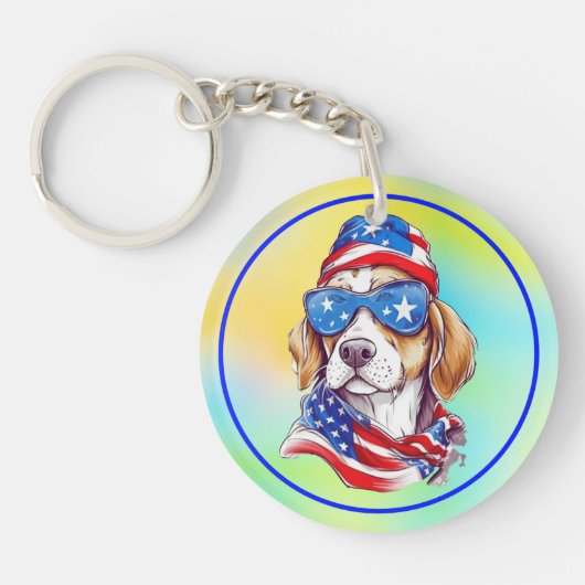 4 juli honden sublimatie sleutelhanger (Voorkant)