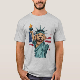 4 juli Hondenstandbeeld Liberty Patriottisch Goud T-shirt