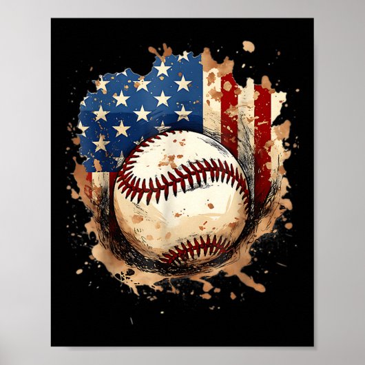 4 juli-honkbal-drip-ijs patriottisch amerikaans poster (Voorkant)