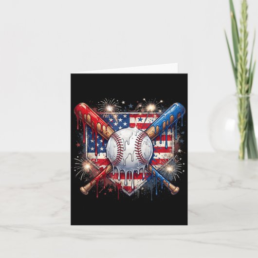 4 juli honkbal drip ijs patriottisch kaart (Voorkant)