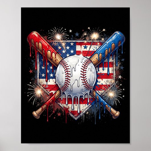 4 juli honkbal drip ijs patriottisch poster (Voorkant)