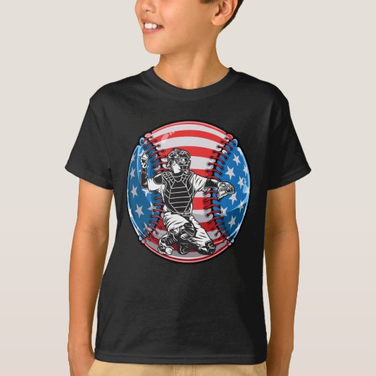 4 juli honkbalspeler USA Softball Catcher T-shirt (Voorkant)