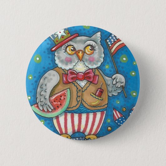 4 JULI HOOT OWL, BIRD BUTTON Ronde (Voorkant)