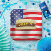 4 juli Hot Dog op Amerikaanse vlag Papieren Bordje (Feest)
