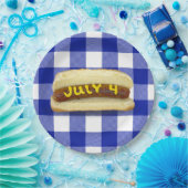4 juli Hot Dog op Buffalo Plaid Papier Bord (Feest)