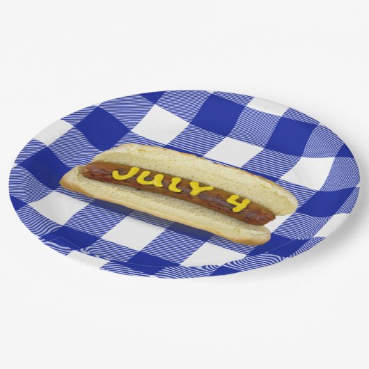 4 juli Hot Dog op Buffalo Plaid Papier Bord (Gekanteld)