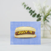 4 juli Hot Dog op Gingham Briefkaart (Staand voorkant)