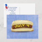 4 juli Hot Dog op Gingham Briefkaart (Voorkant / Achterkant)