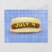 4 juli Hot Dog op Gingham Briefkaart (Voorkant)
