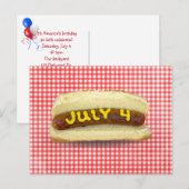 4 juli Hot Dog op Gingham Briefkaart (Voorkant / Achterkant)