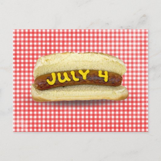 4 juli Hot Dog op Gingham Briefkaart (Voorkant)