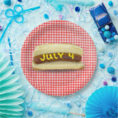 4 juli Hot Dog op Gingham Papieren Bordje (Feest)